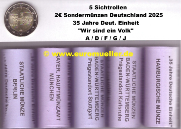 5 Rollen 2 Euro Gedenkmünze Deutschland 2025 - 35 J. Dt. Einheit